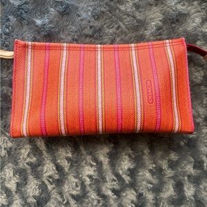 Coach Orange and Pink Striped Cosmetic Bag